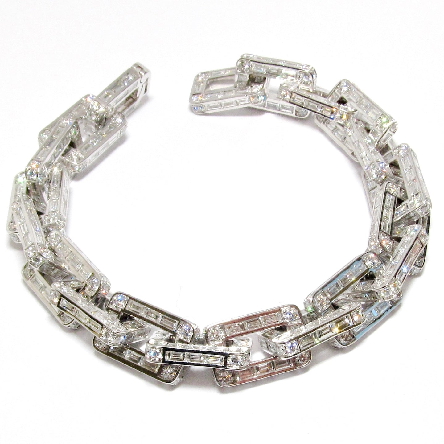 18k White Gold Rectangular Link Diamond Bracelet