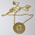18k Yellow Gold Disc Pendant Necklace with Diamond "G"