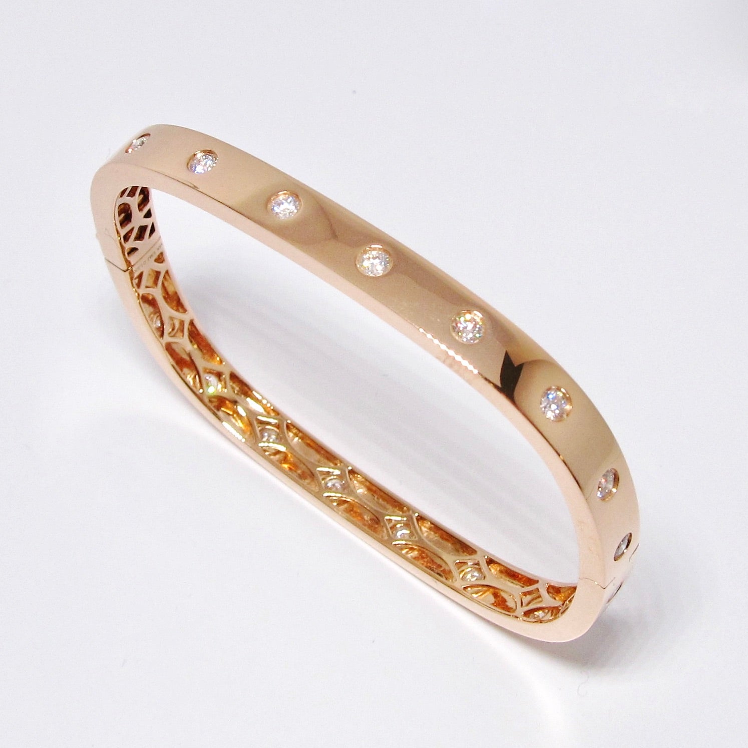 18k Rose Gold Square Design Bangle with Diamonds