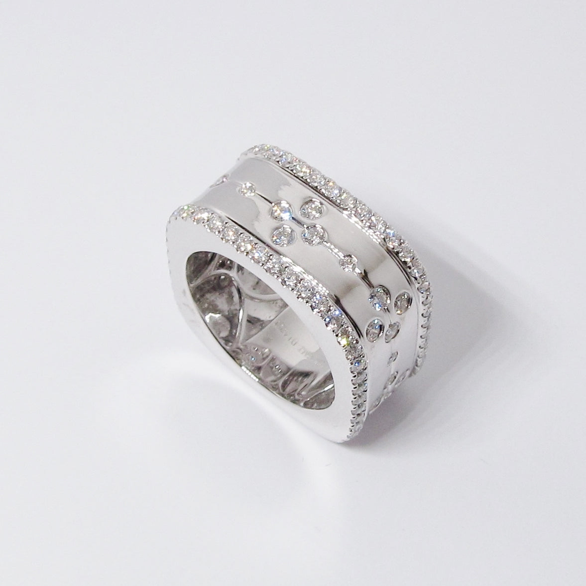 Square Design Wide Ring with Diamonds (Available in White Gold and Yellow Gold)