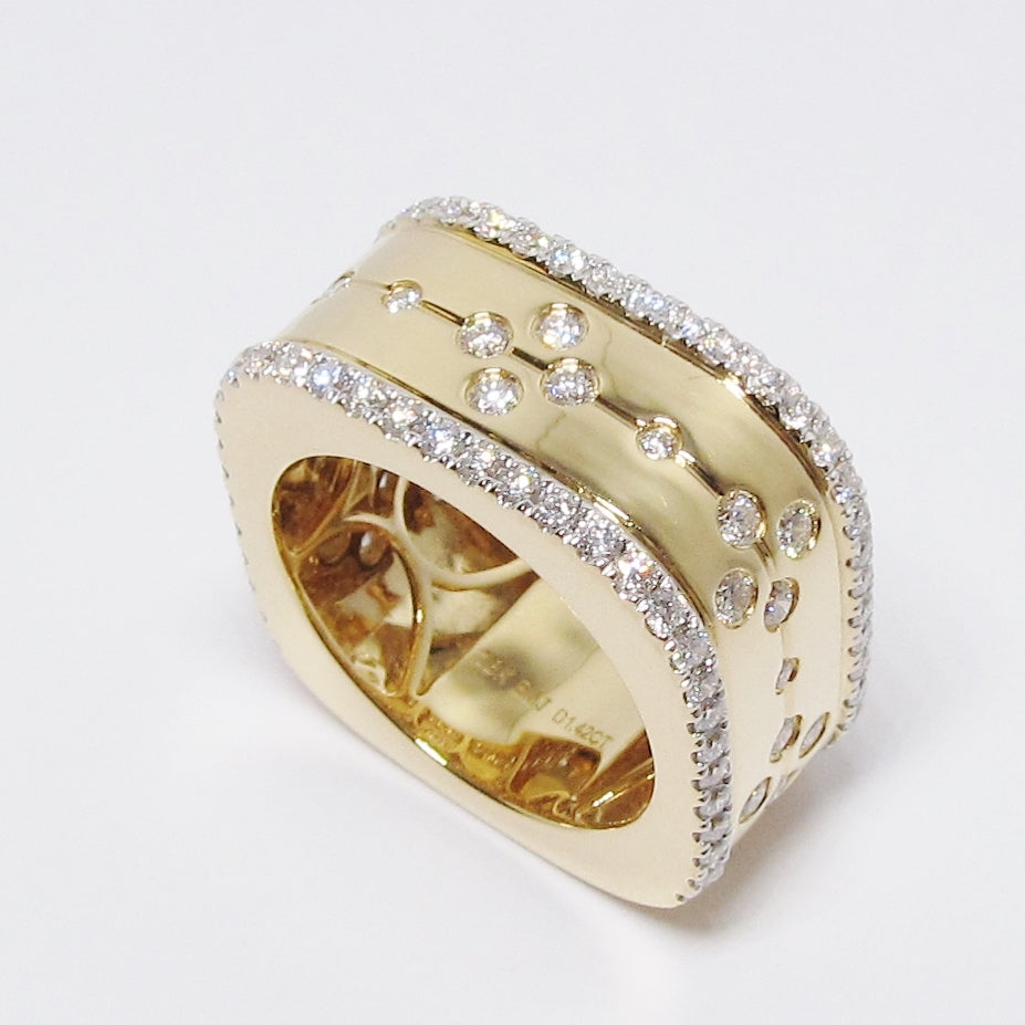 Square Design Wide Ring with Diamonds (Available in White Gold and Yellow Gold)
