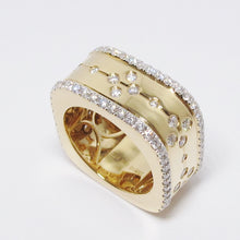 Load image into Gallery viewer, Square Design Wide Ring with Diamonds (Available in White Gold and Yellow Gold)
