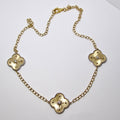 18k Yellow + White Gold Necklace with Clover Shaped Stations with Diamonds