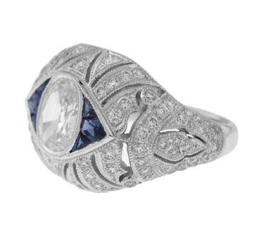 Platinum Antique Style Oval Diamond Ring
