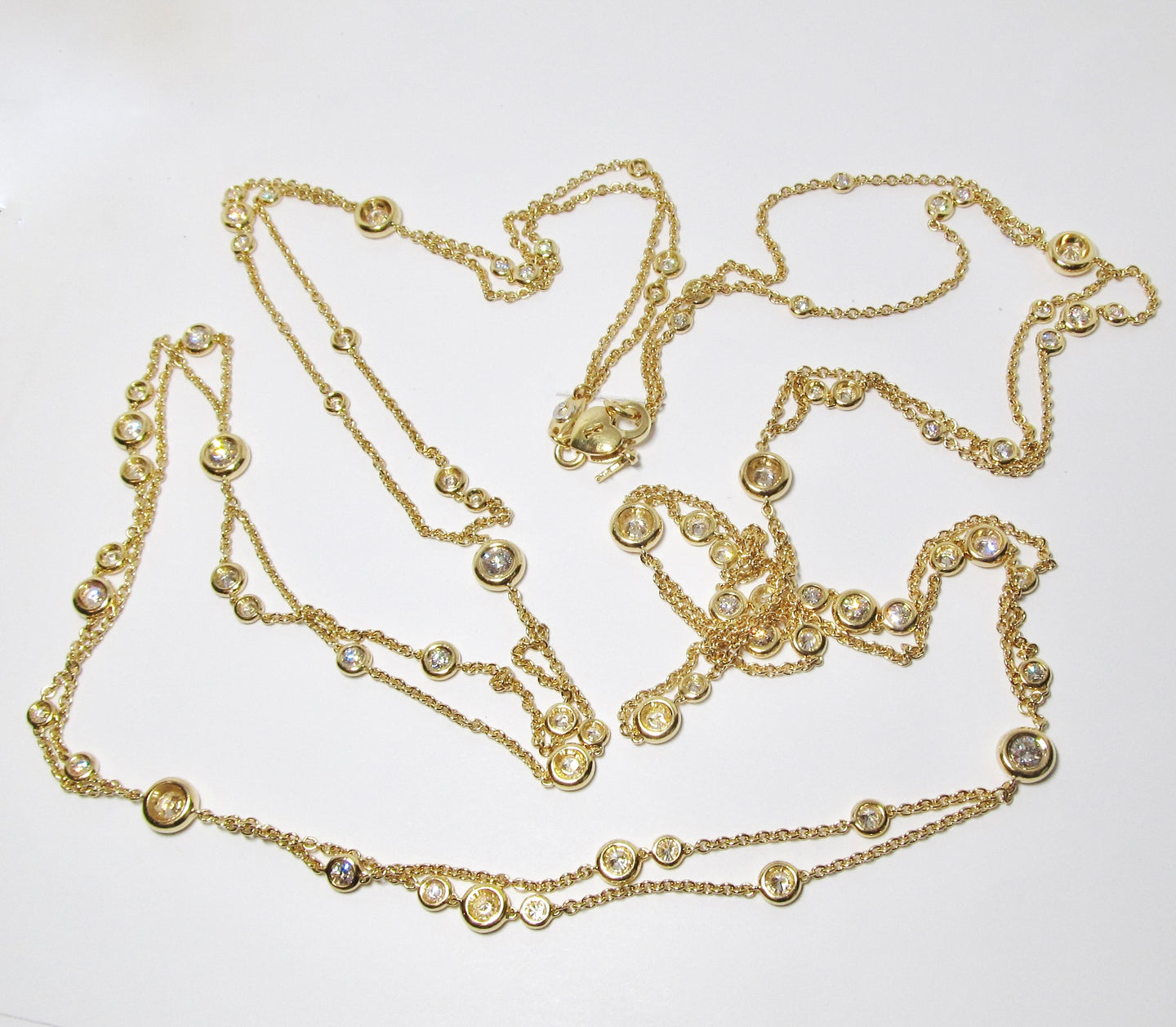 18k Yellow Gold Long, Double-Stranded Diamond Necklace