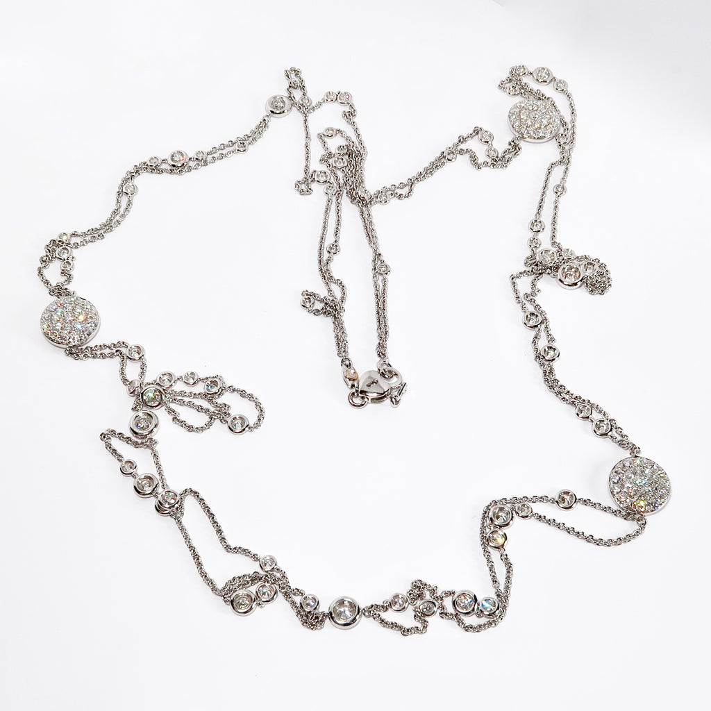 18k White Gold Long, Double-Stranded Diamond Necklace