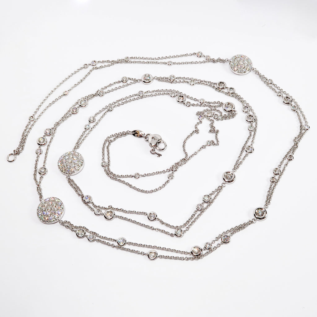 18k White Gold Long, Double-Stranded Diamond Necklace