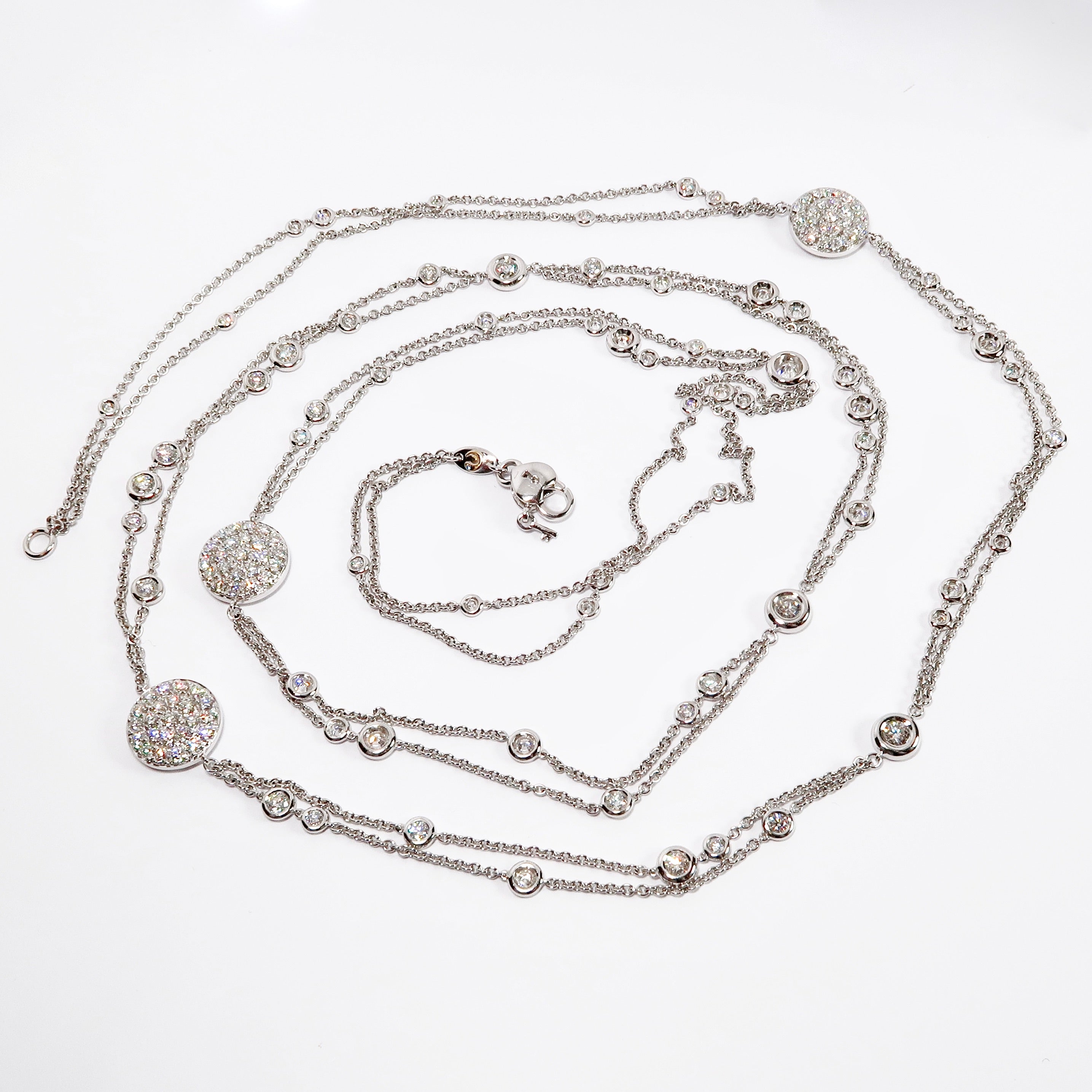18k White Gold Long, Double-Stranded Diamond Necklace