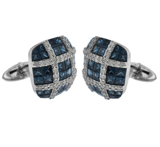 18k White Gold Sapphire and Diamond Cufflinks