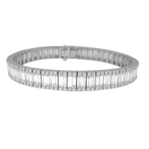 18k White Gold Baguette and Round Diamond Bracelet