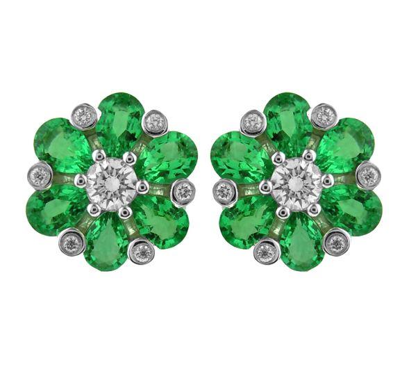18kt White Gold Emerald and Diamond Earrings