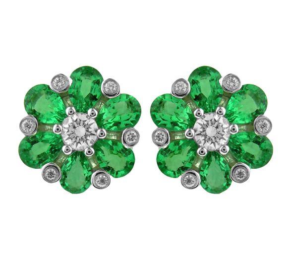 18kt White Gold Emerald and Diamond Earrings