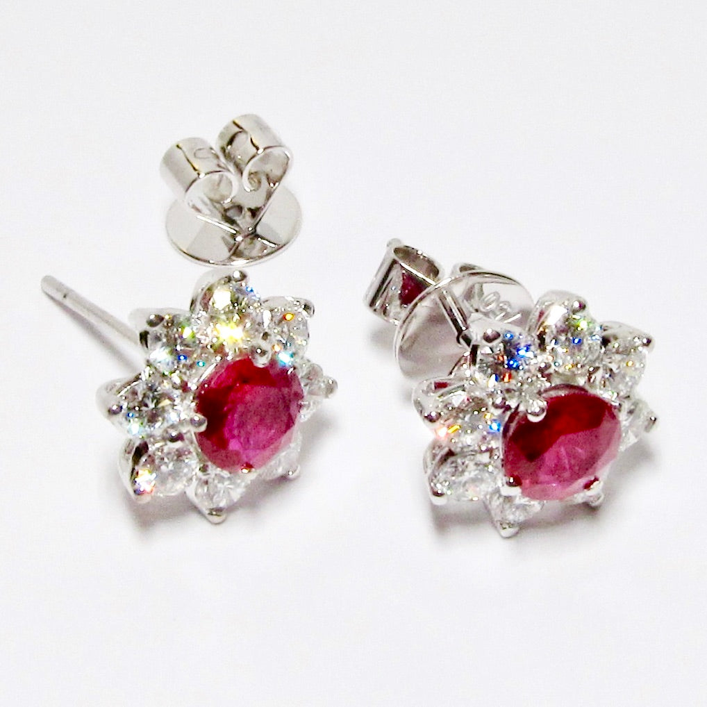 18kt White Gold Ruby & Diamond Earrings