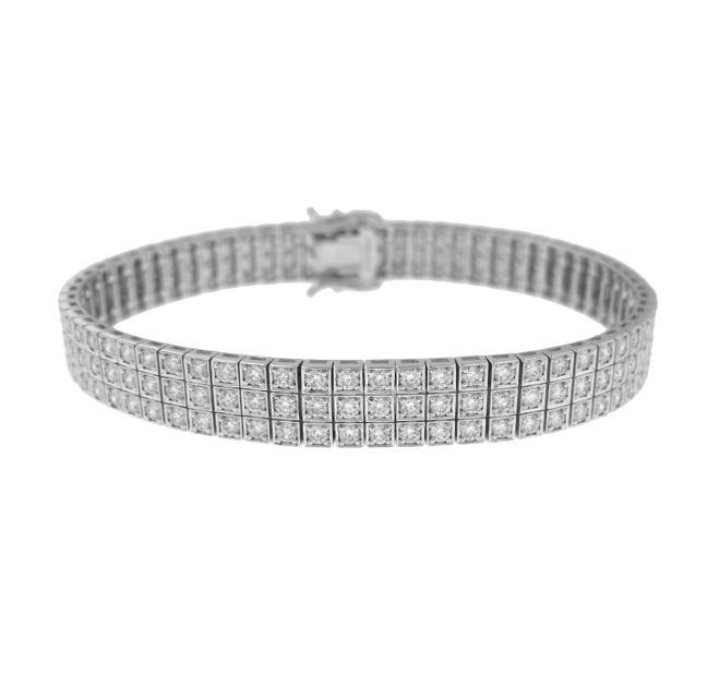 18kt White Gold Three Row Diamond Bracelet
