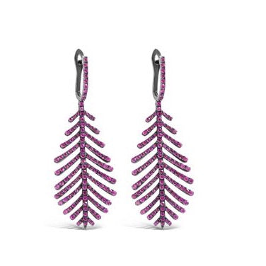 18k White Gold Ruby Feather Earrings