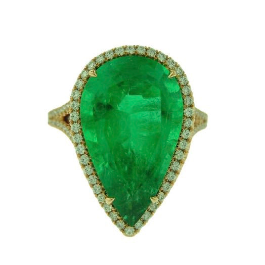 18k Rose Gold Pear Shape Emerald and Diamond Ring