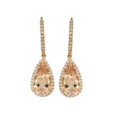 14kt Rose Gold Morganite & Diamond Hanging Earrings