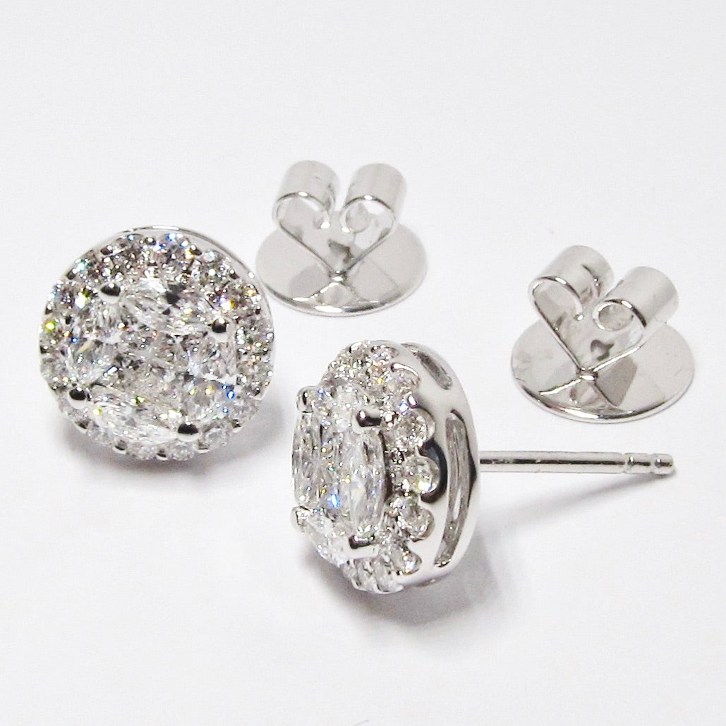 18k White Gold Diamond Cluster Earrings