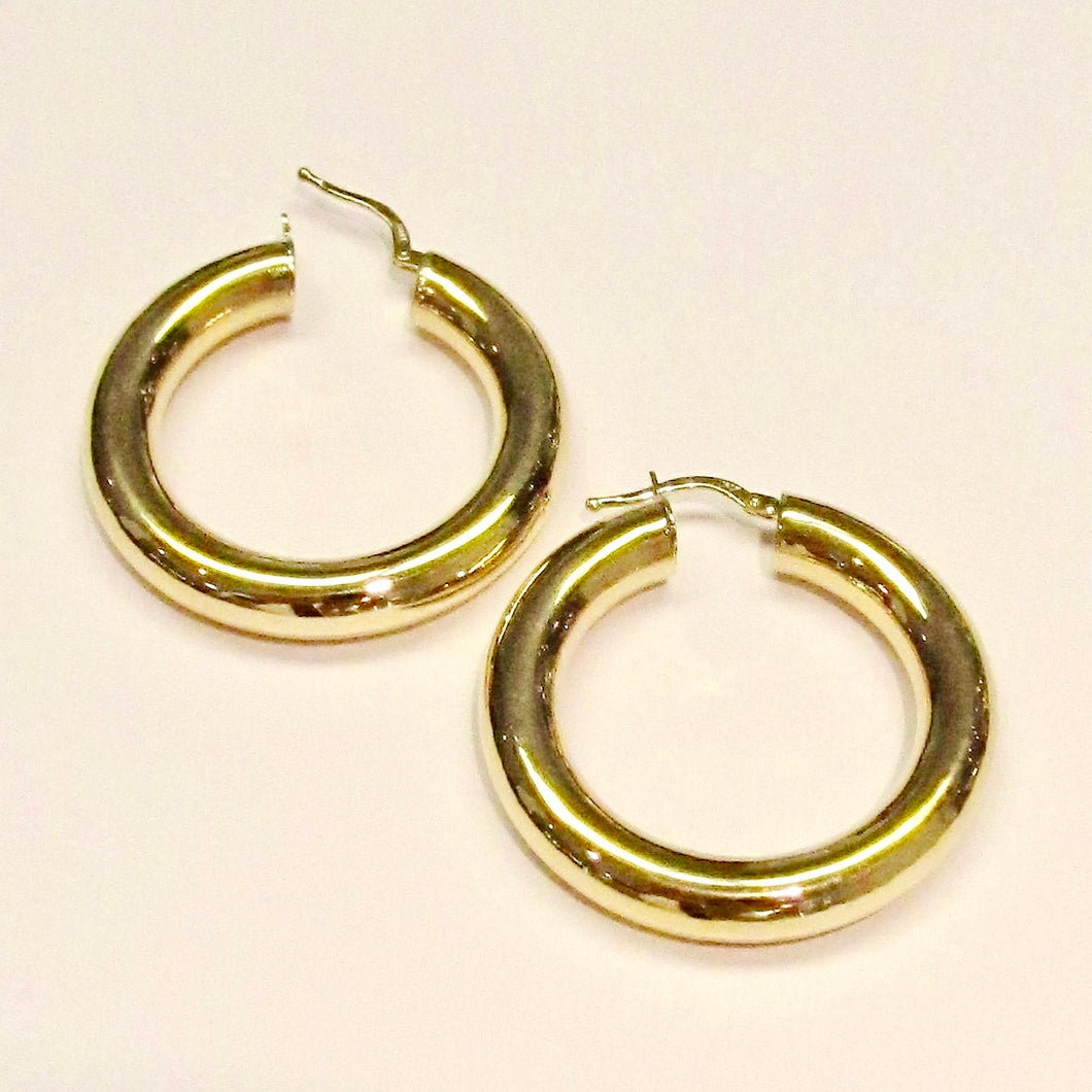 14k Yellow Gold Round Hoop Earrings
