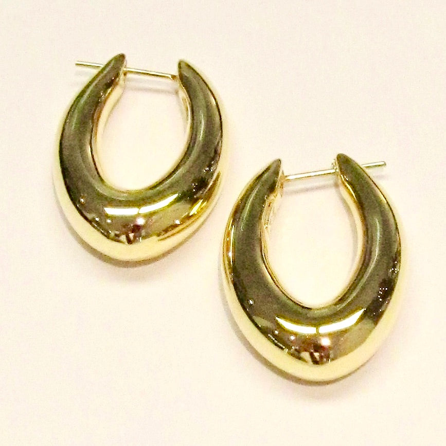14k Yellow Gold Oval Hoop Earrings