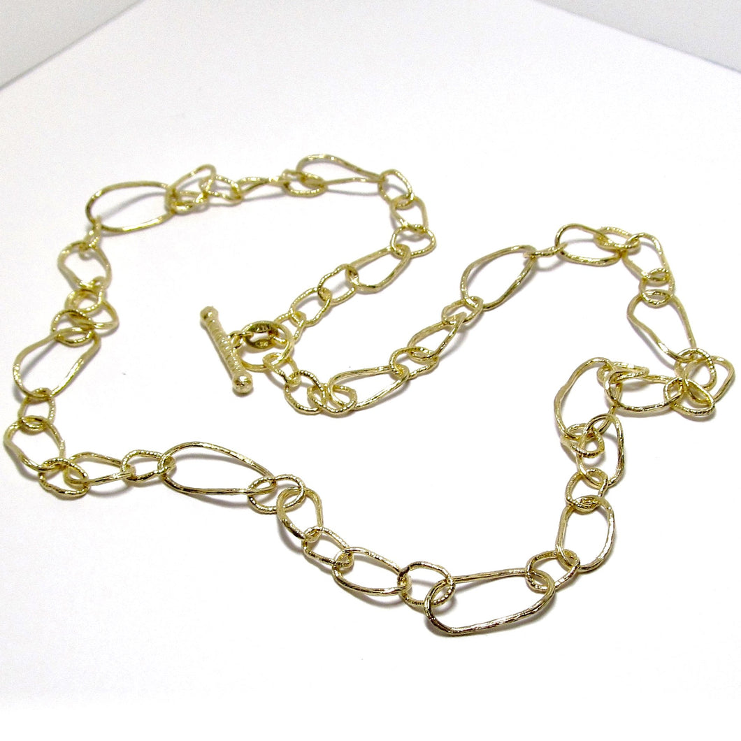 14k Yellow Gold Textured Mixed Link Necklace