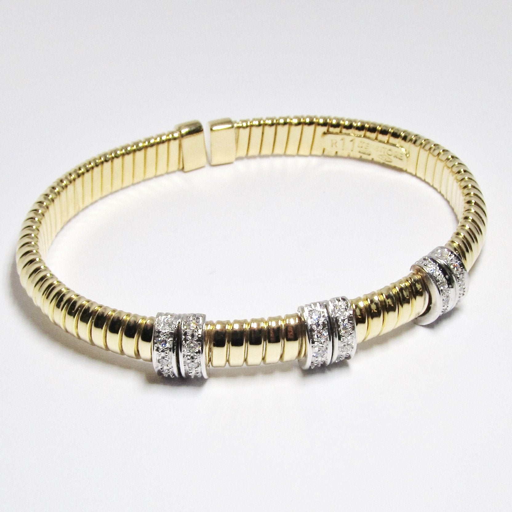 18kt Two-Tone Diamond Section Bangle