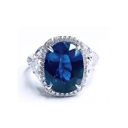Platinum Oval Sapphire and Emerald Cut Diamond Ring