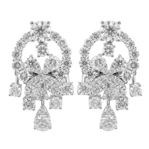 14k White Gold Diamond Dangle Earrings