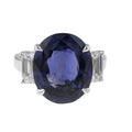 Platinum Oval Sapphire and Emerald Cut Diamond Ring