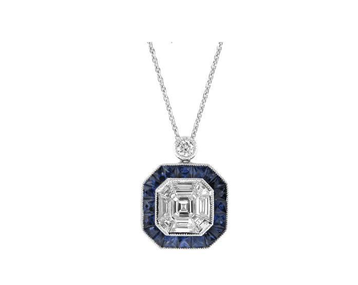 18kt White Gold Sapphire and Diamond Necklace
