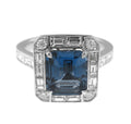 Emerald Cut Blue Sapphire & Diamond Ring