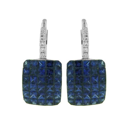 18kt White Gold Invisible Set Sapphire and Diamond Hanging Earrings