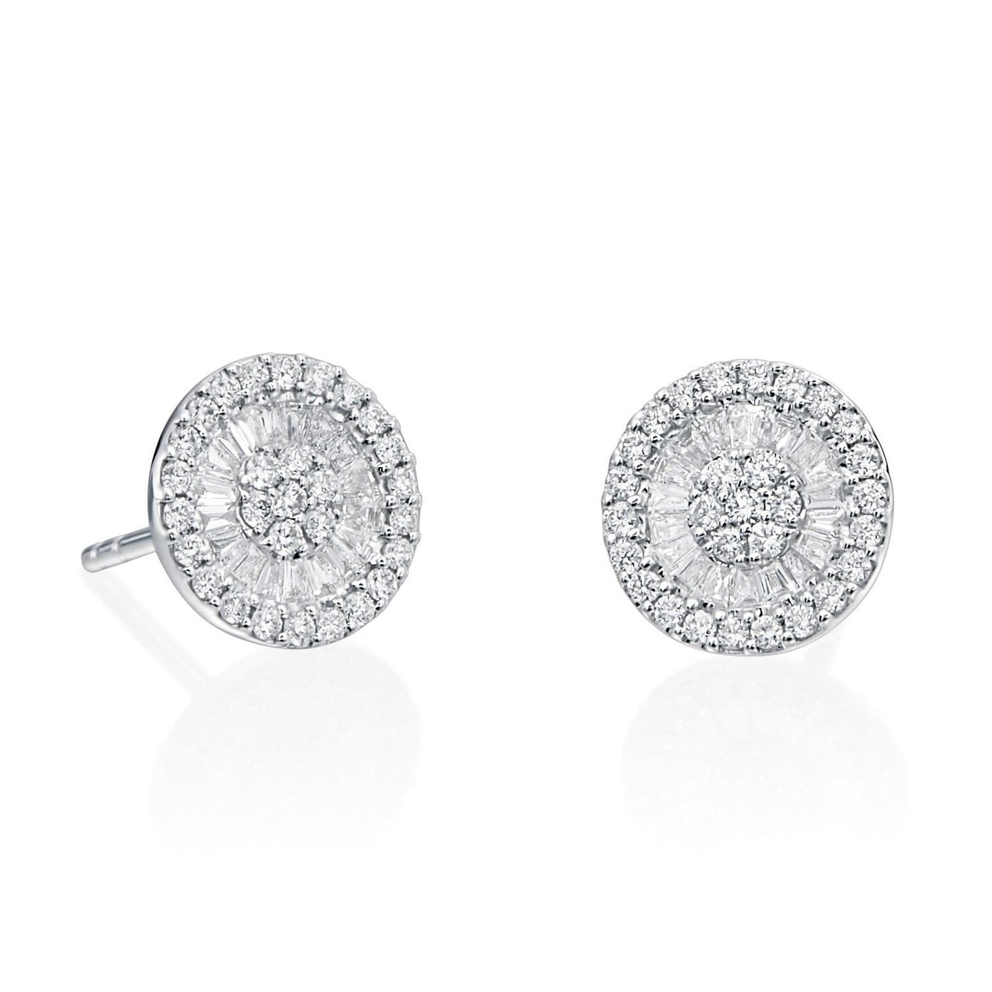 18kt White Gold Round and Baguette Earrings