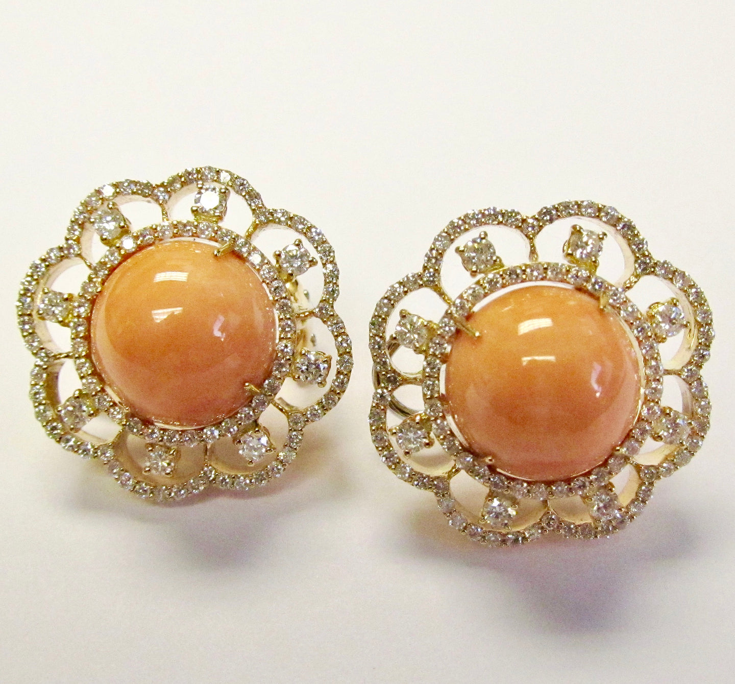 18k Pink Gold Coral & Diamond Earrings