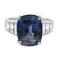 Platinum Cushion Sapphire and Traps Diamond Ring