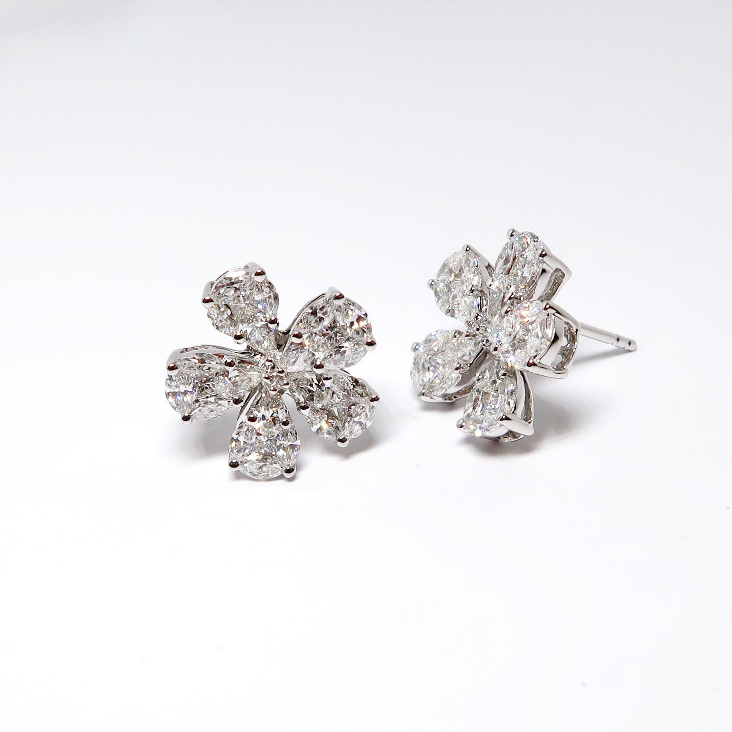 White Gold Diamond Flower Earrings