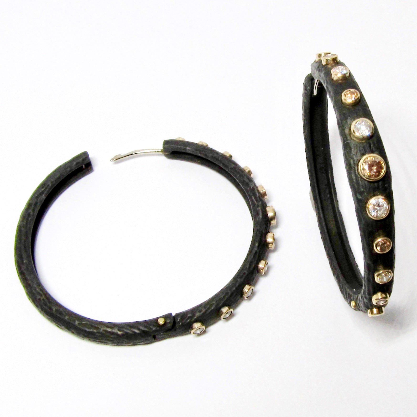 Black Pebble Bold Hinged Hoops, 44mm