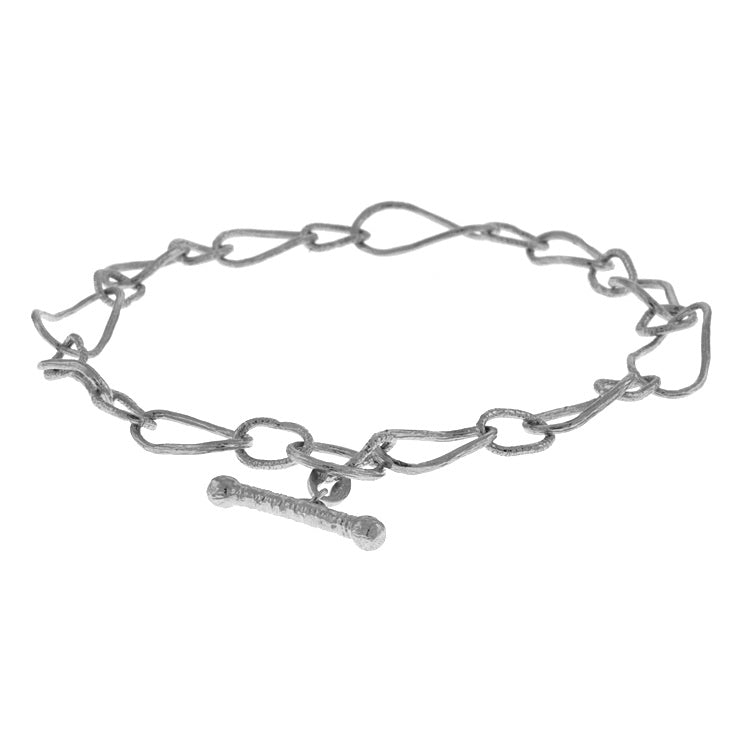 18k White Gold Textured Link Bracelet