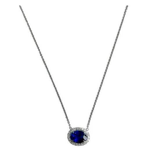 18k White Gold Sapphire and Diamond Pendant Necklace