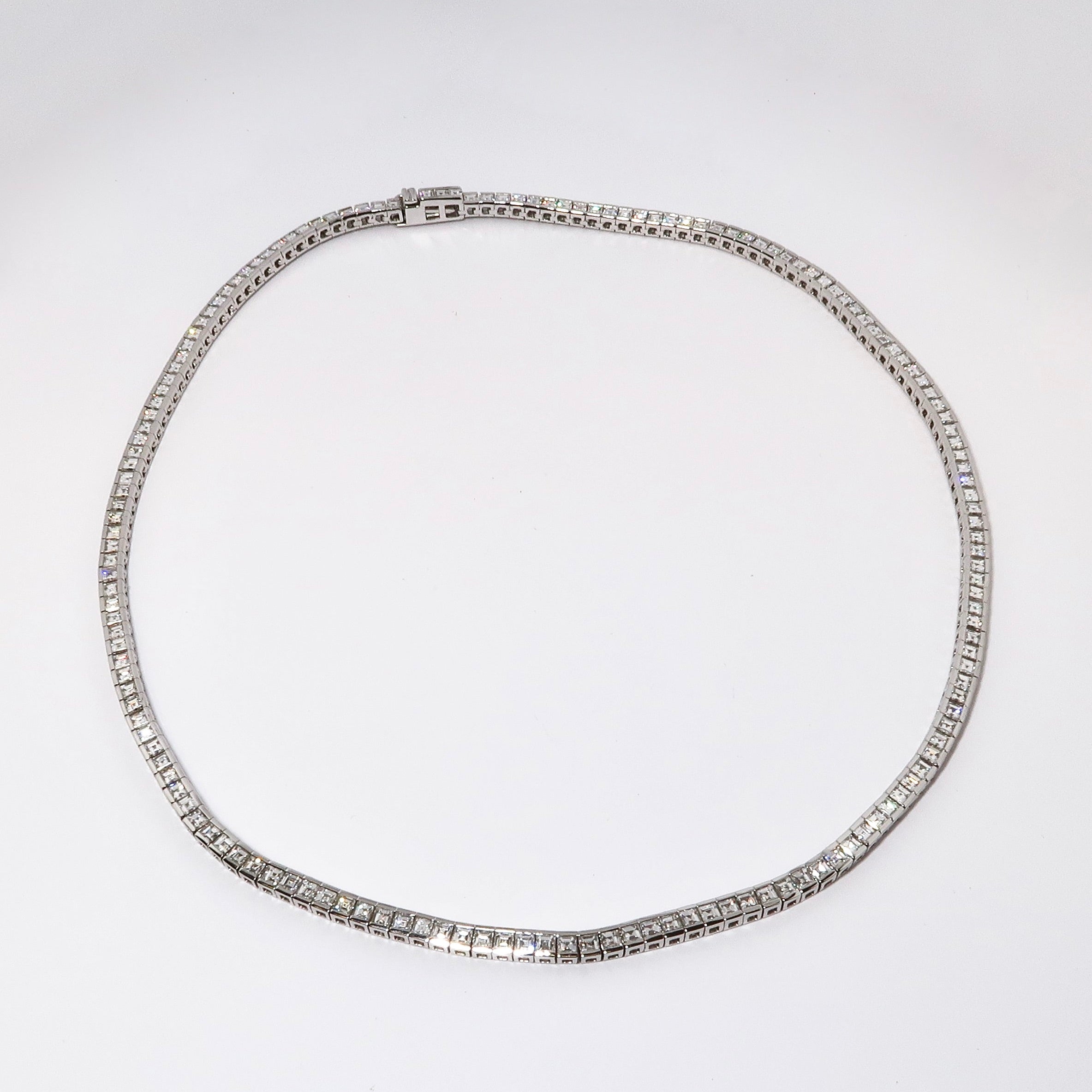 18k White Gold Channel Set Square Cut Diamond Eternity Necklace