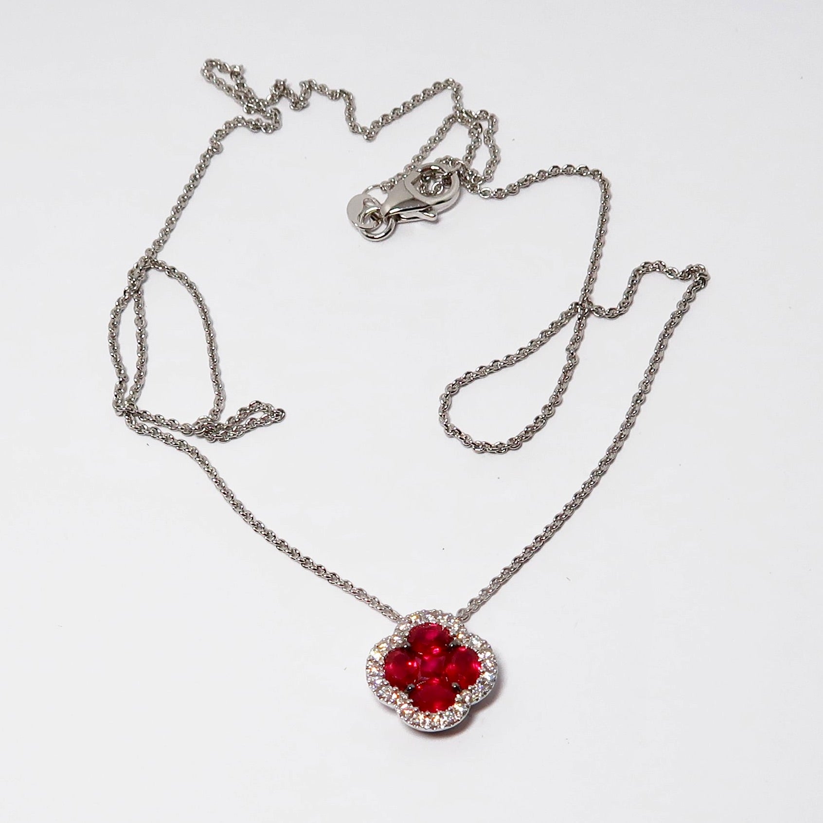 18k White Gold Ruby and Diamond Pendant