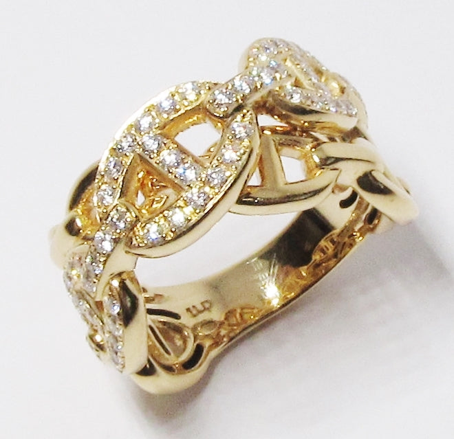 18k Yellow Gold Anchor-Link Diamond Ring