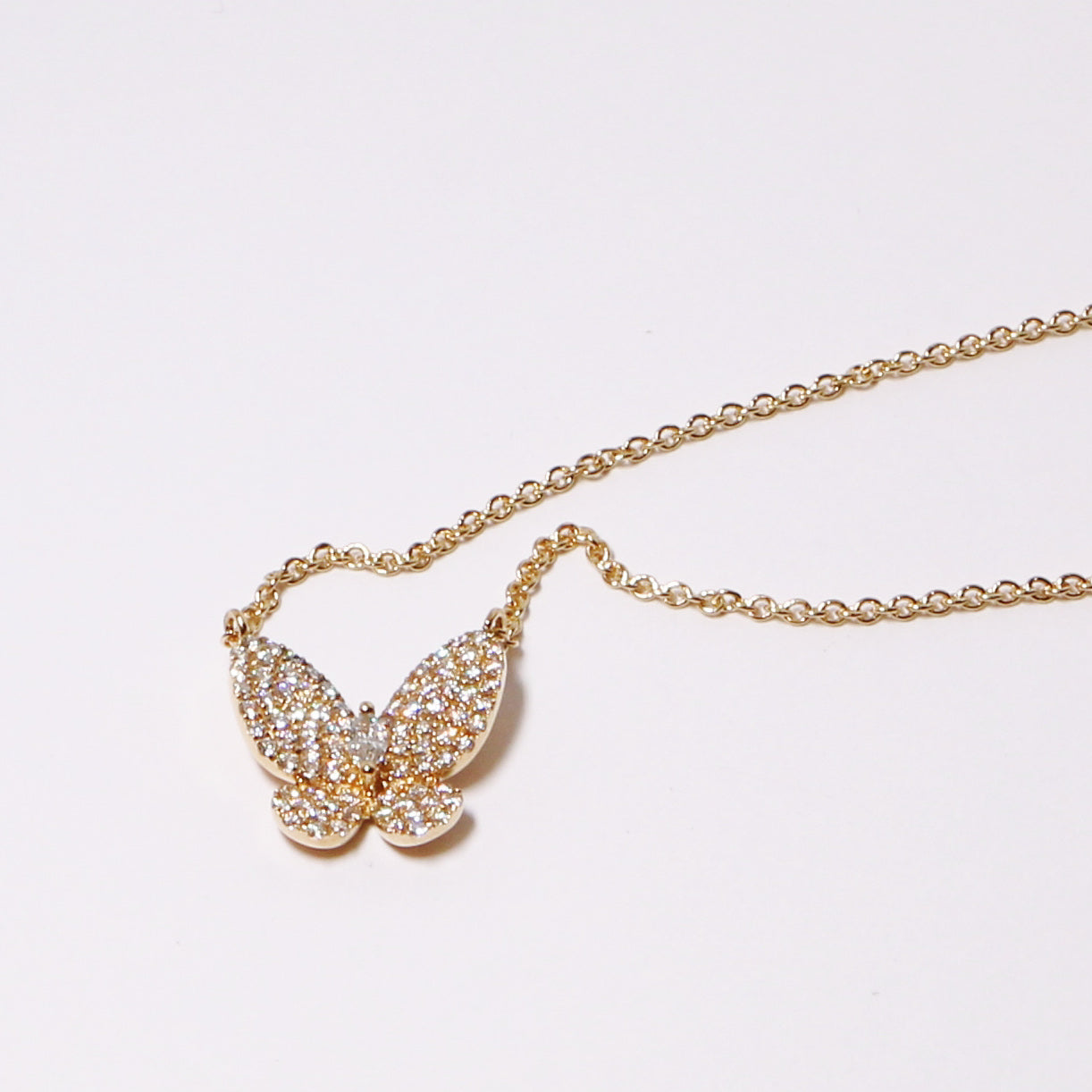 18k Yellow Gold Diamond Butterfly Pendant Necklace