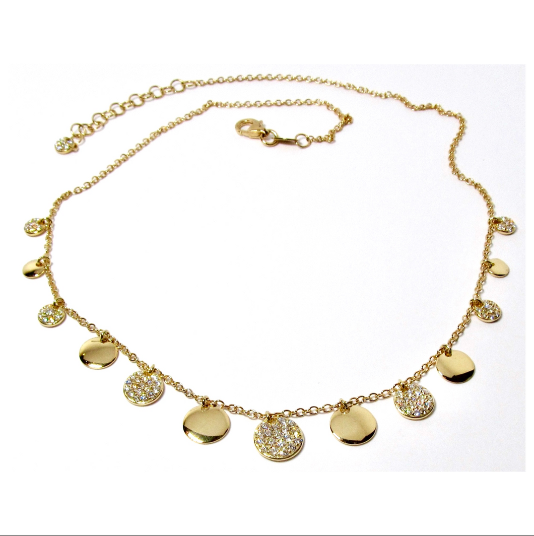 18k Yellow Gold 13 Disk Necklace