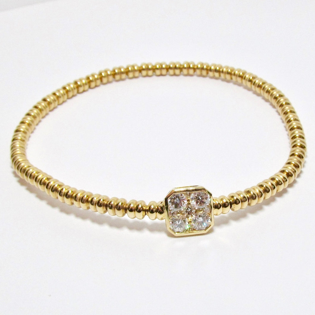 18k Yellow Gold Bangle with Square Shaped Station with Diamonds