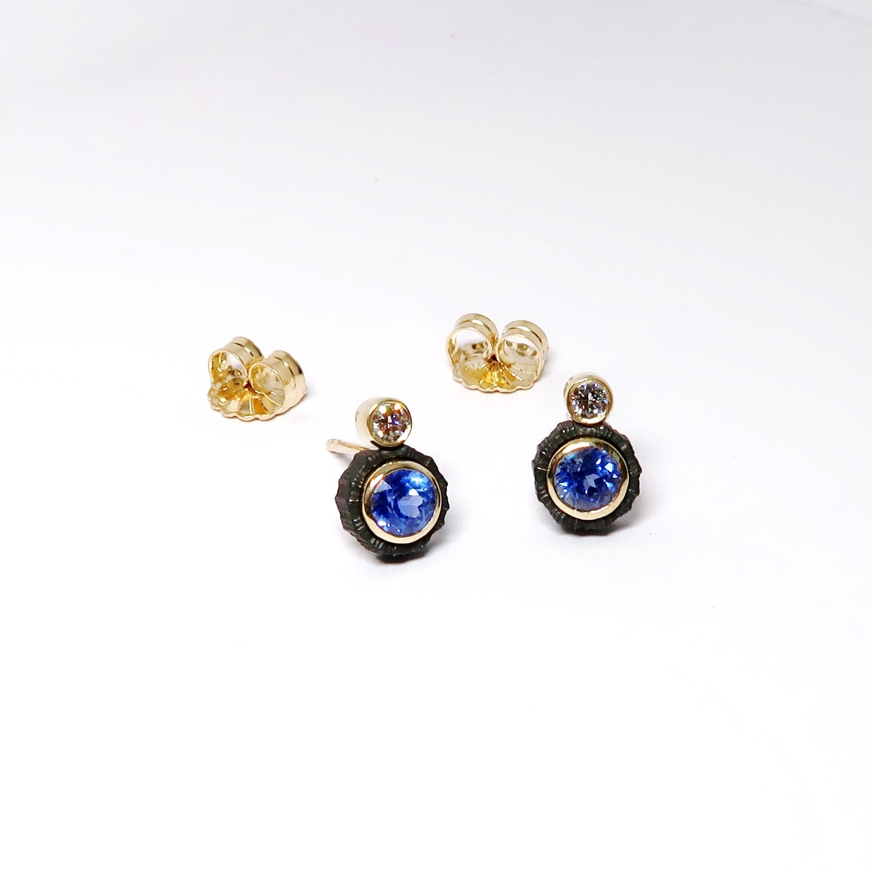 Chroma Two Stone Stud Earrings, Available in Blue Sapphire and White Diamond