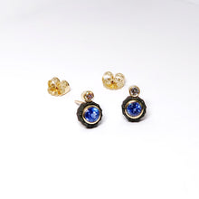 Load image into Gallery viewer, Chroma Two Stone Stud Earrings, Available in Blue Sapphire and White Diamond
