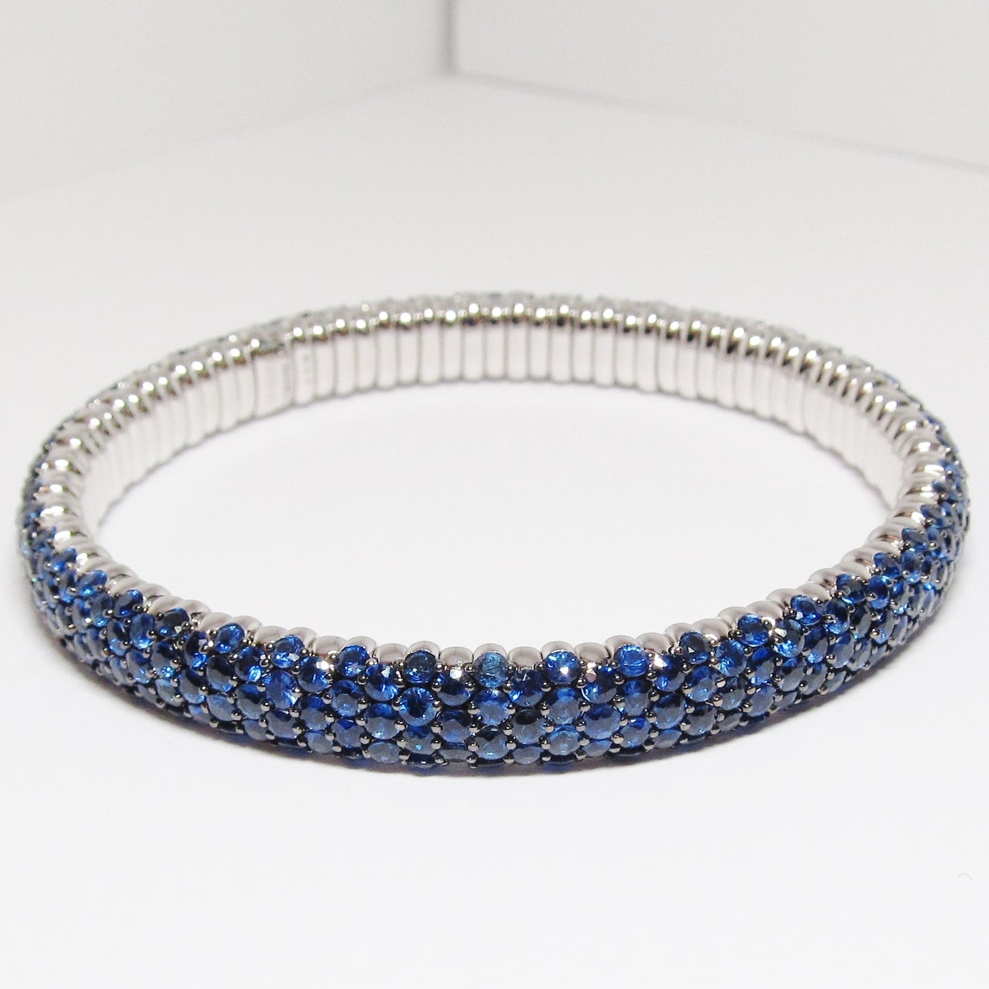 Narrow, Blue Sapphire Stretch Bangle Bracelet
