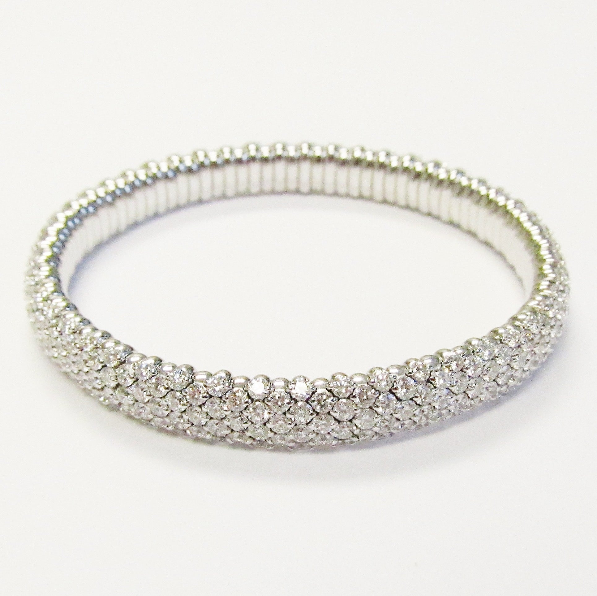 Narrow, White Diamond Stretch Bangle Bracelet