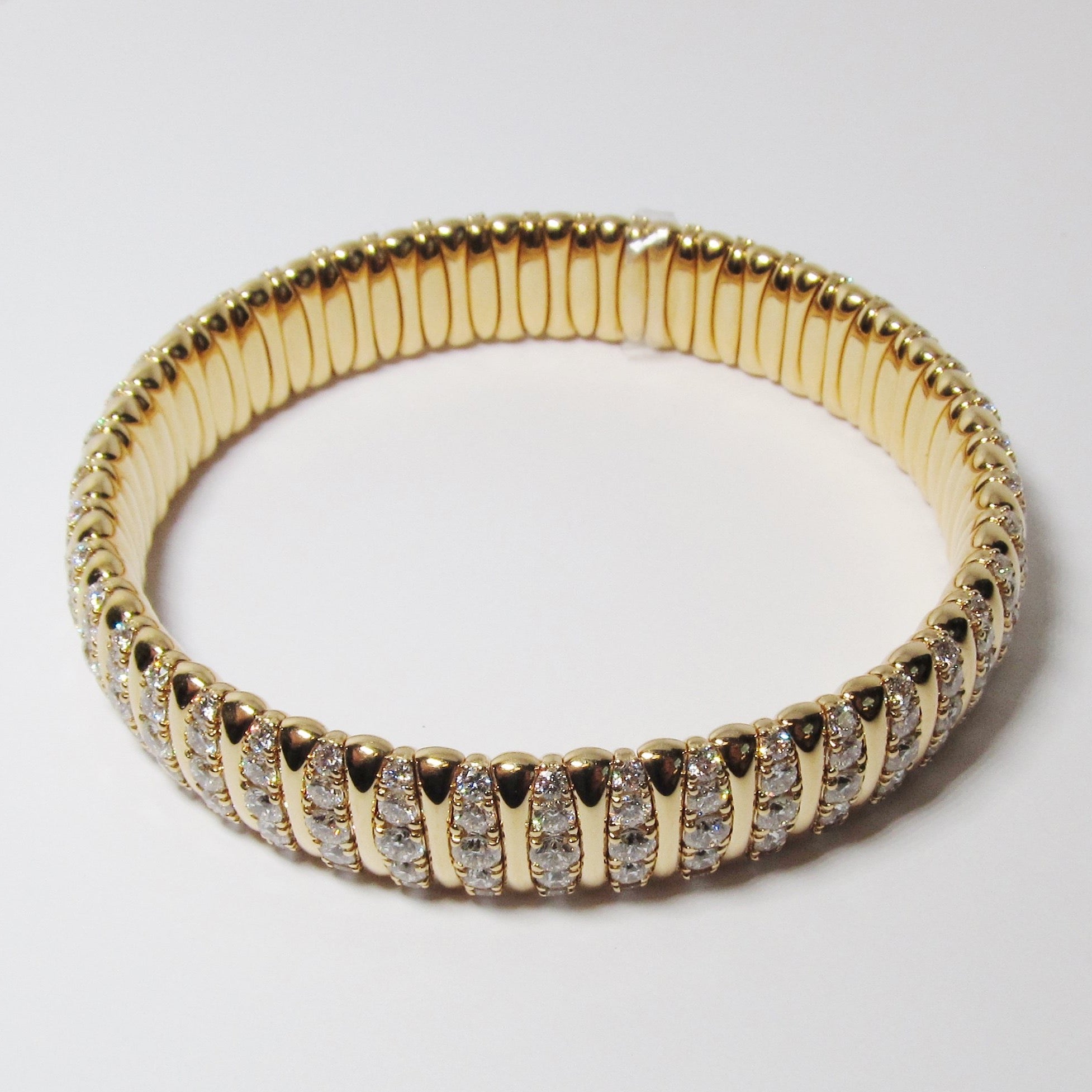 Narrow, Stretchy Bangle Bracelet with White Diamond Accents (Available in Yellow Gold and White Gold)